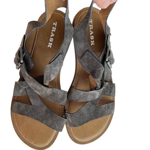 Trask Women’s 9 Roxanne Sandals Gray Oiled Suede Strappy Gladiator Ankle Strap - Picture 10 of 12